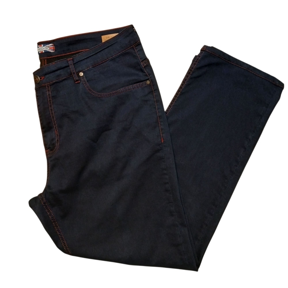 7 Downie St Chelsea Straight Leg Stretch Red Stitch Dark Wash Blue Jeans 38x34